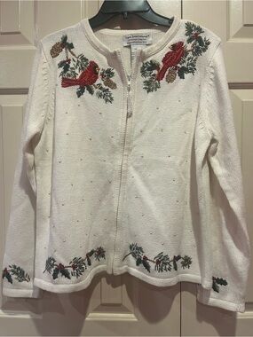 Tiara International Christmas Collection Cardinal Zip Sweater Size L Sequins